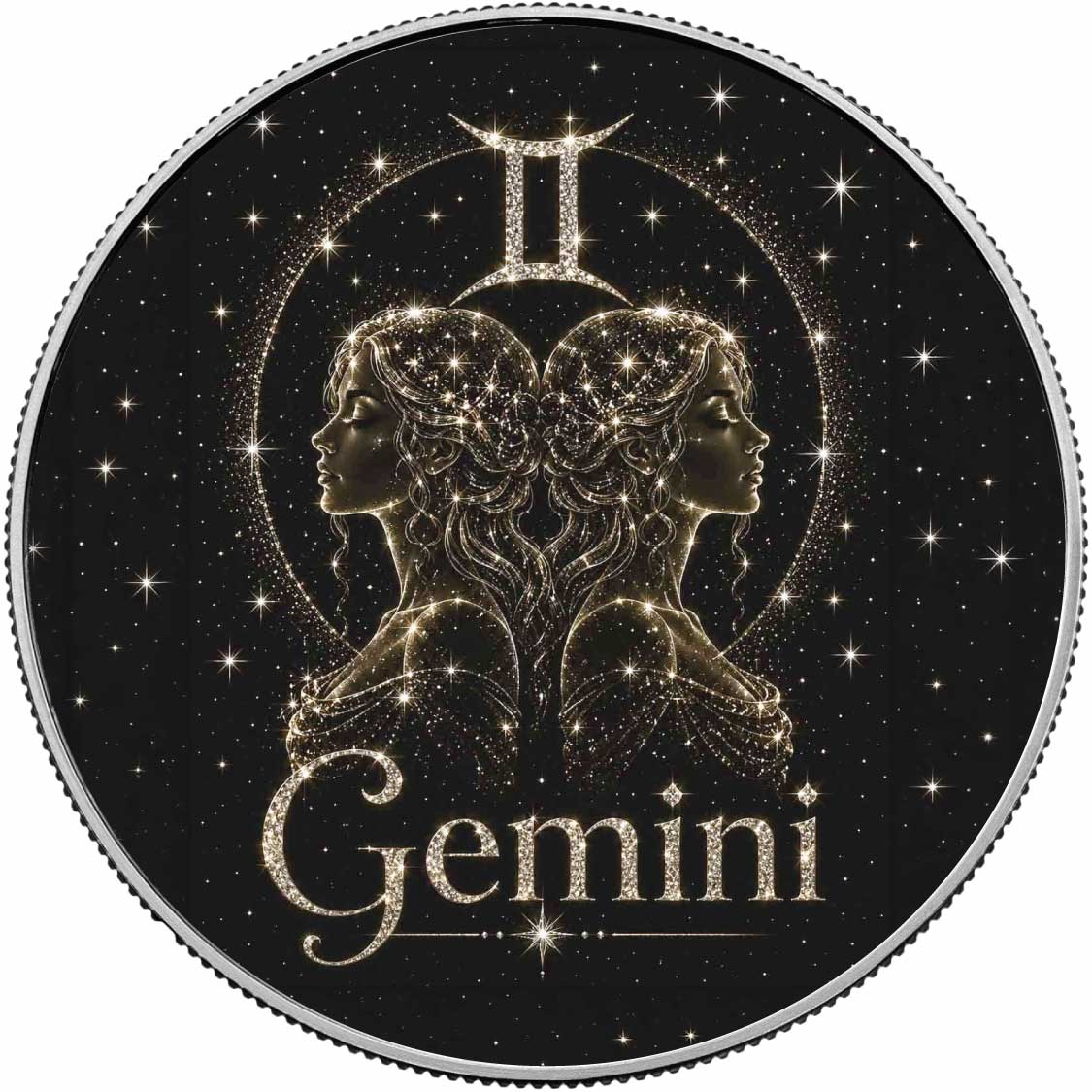 Gemini: Twin Flames 1 oz .999 Fine Silver Coin – Colorized BU Finish