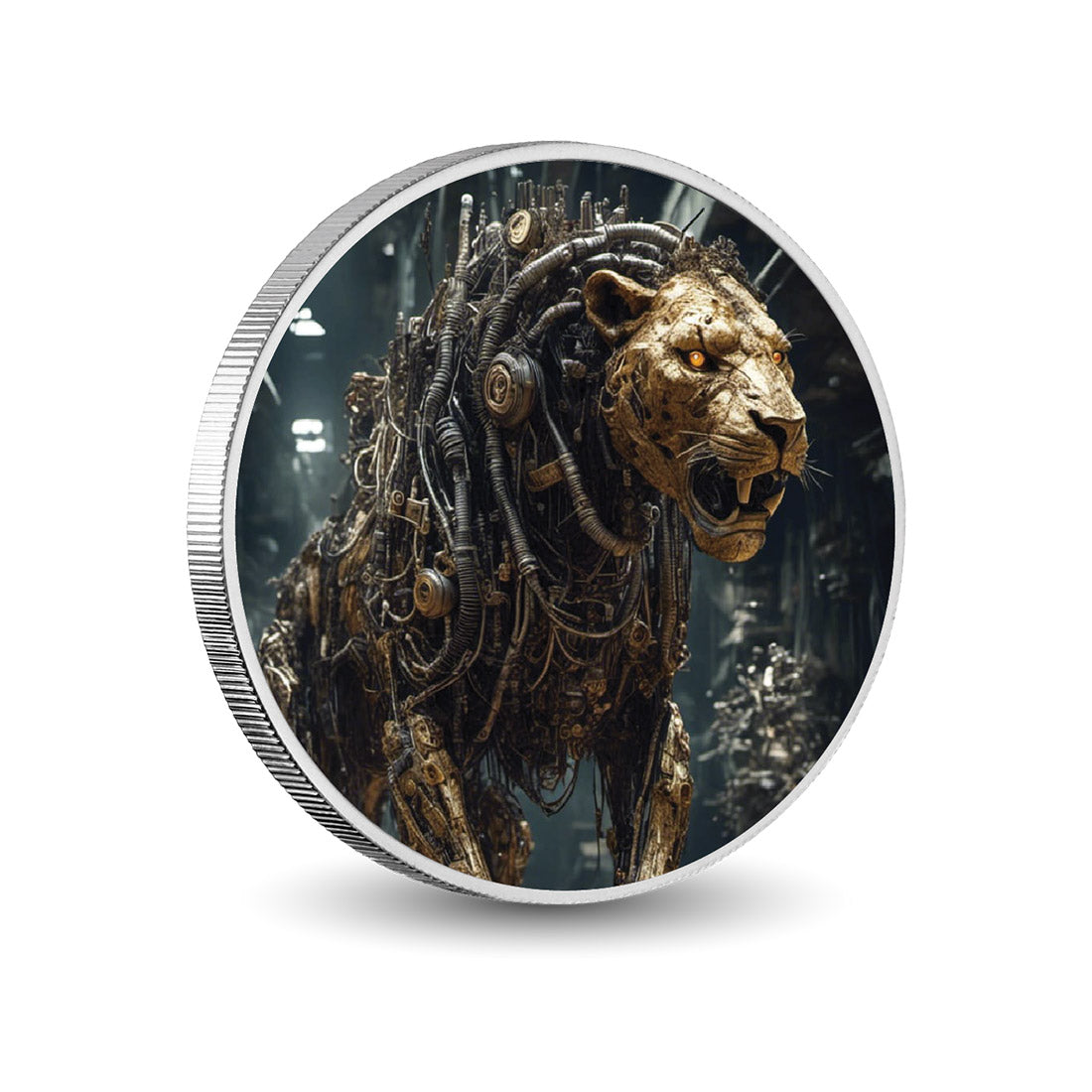 L’essor de la technologie : pièce colorée en argent de 1 oz « Lion mécanique »
