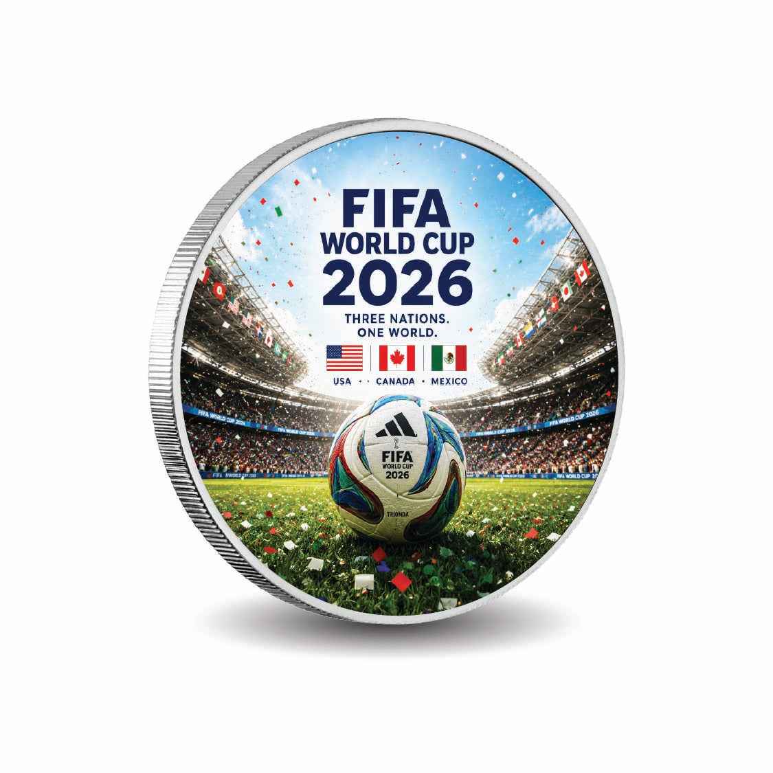 Three Nations. One World: FIFA World Cup 2026 1oz 999 Silver BU Colourized