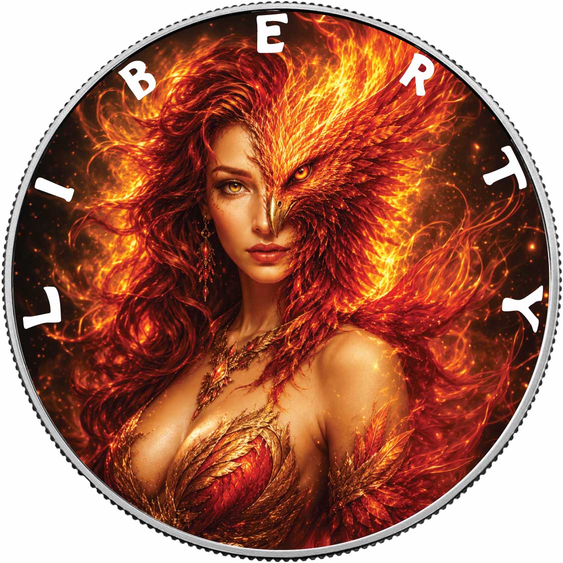 The Phoenix Borne 1oz 999 Silver BU Colourized