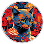 Félin floral flamboyant, pièce colorée en argent de 1oz