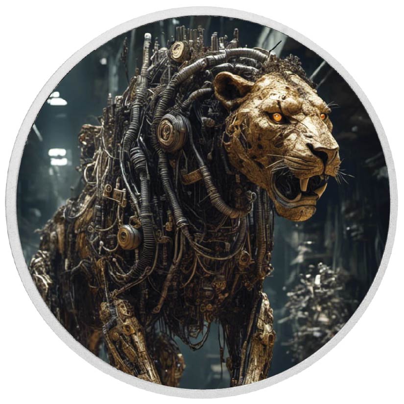 L’essor de la technologie : pièce colorée en argent de 1 oz « Lion mécanique »