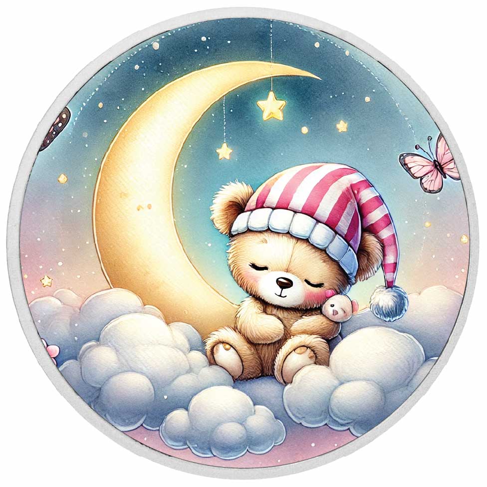 Un câlin plein d’amour - Câlin nocturne de l’ours rêveur 1oz Pièce colorée en argent