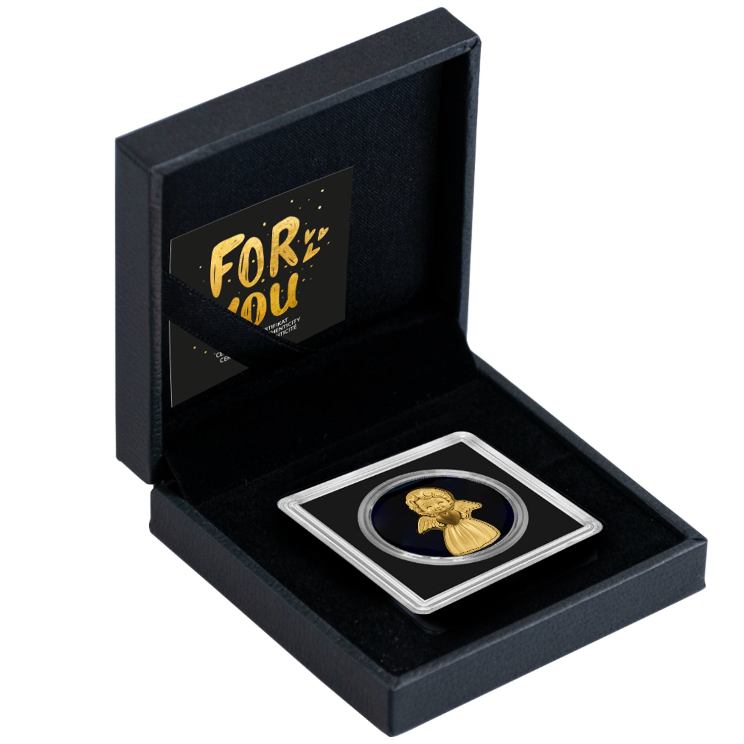 Ángel de la guarda, moneda de oro fino 999 de 1/1000 oz en caja
