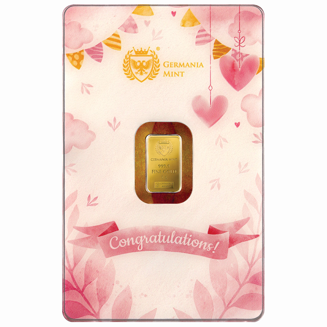Recién nacido - Niña - Lingote acuñado de oro de 24 quilates de 1 g, presentado en un Safepack