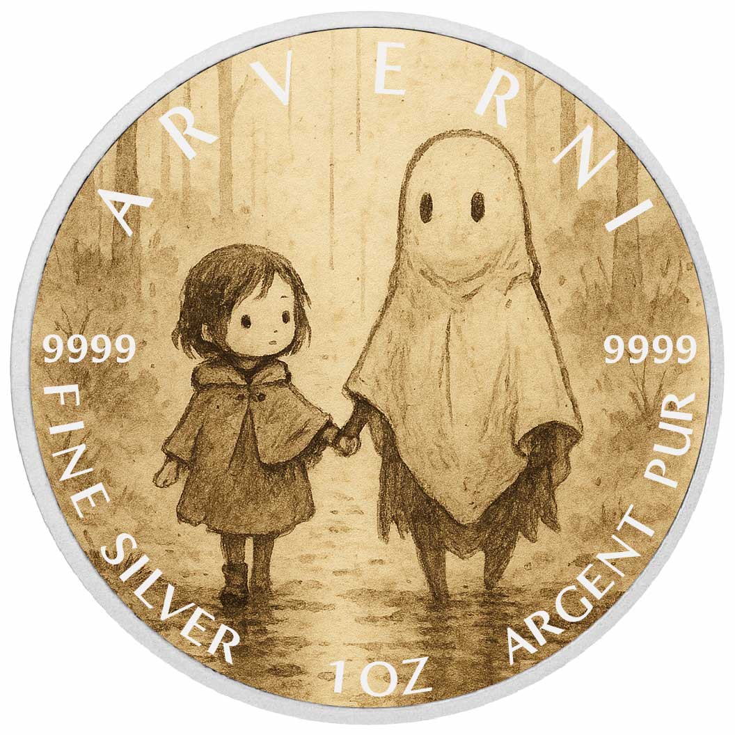 Pièce de monnaie de 1 oz en argent fin coloré « Promenade fantomatique : murmures de bonté »
