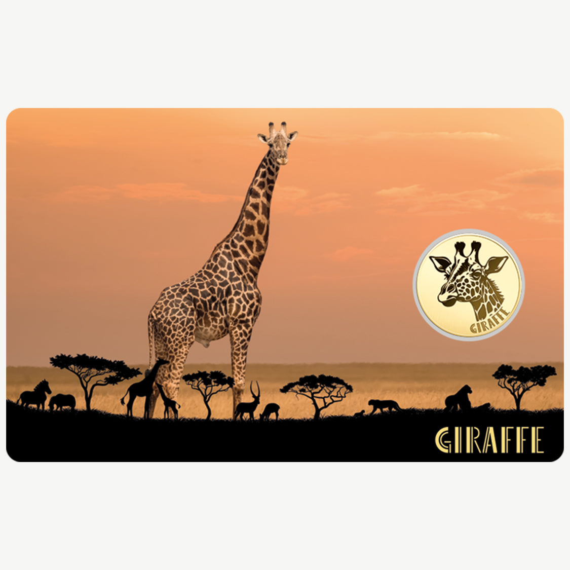 Girafe Pièce en or fin 999 de 1/1000 oz dans une carte