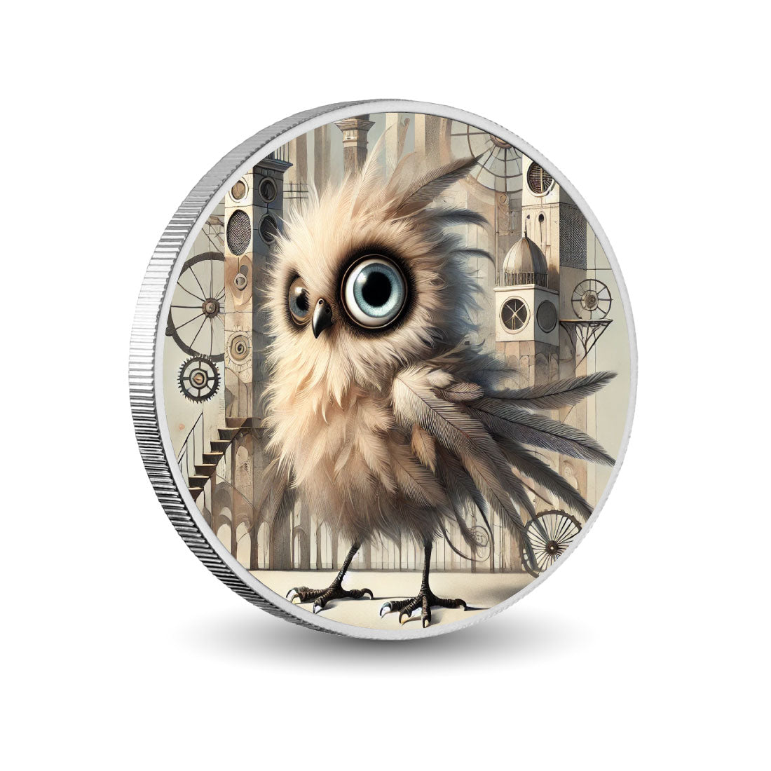 Hibou chrono : gardien des flèches usées par le temps, pièce colorée