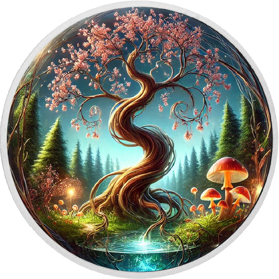 Pièce colorée en argent de 1 oz « Arbre tortueux »