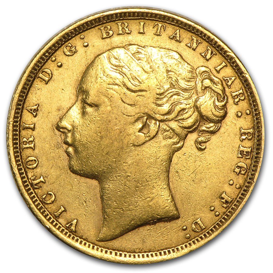 1871-1887 Great Britain Gold Sovereign Young Victoria Avg Circ - 1 Piece - Arverni Mint