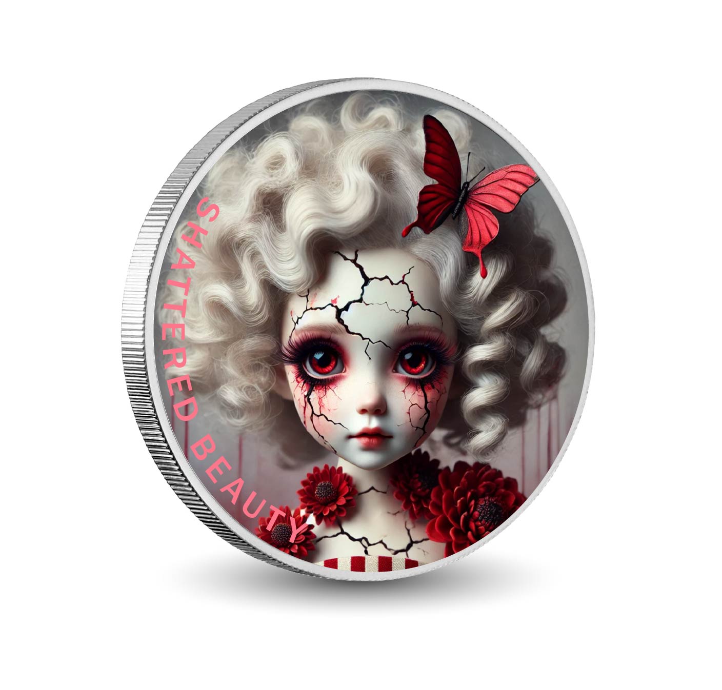 Zerschmetterte Schönheit: Crimson Doll Farbiges 1oz Silber