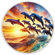 Sinfonia dell'oceano: delfini danzanti al tramonto, moneta colorata