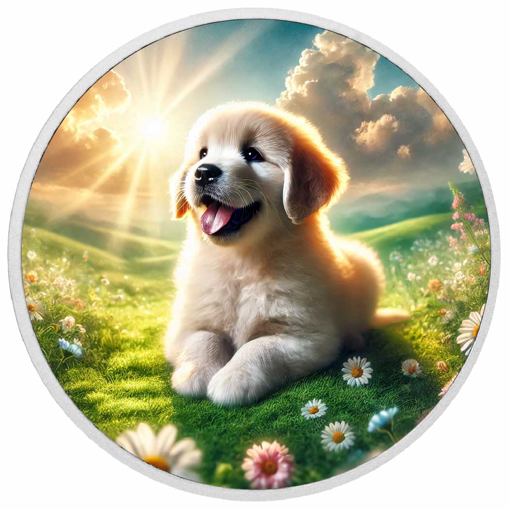 Sérénité ensoleillée : le paradis d’un chiot, pièce de 1oz