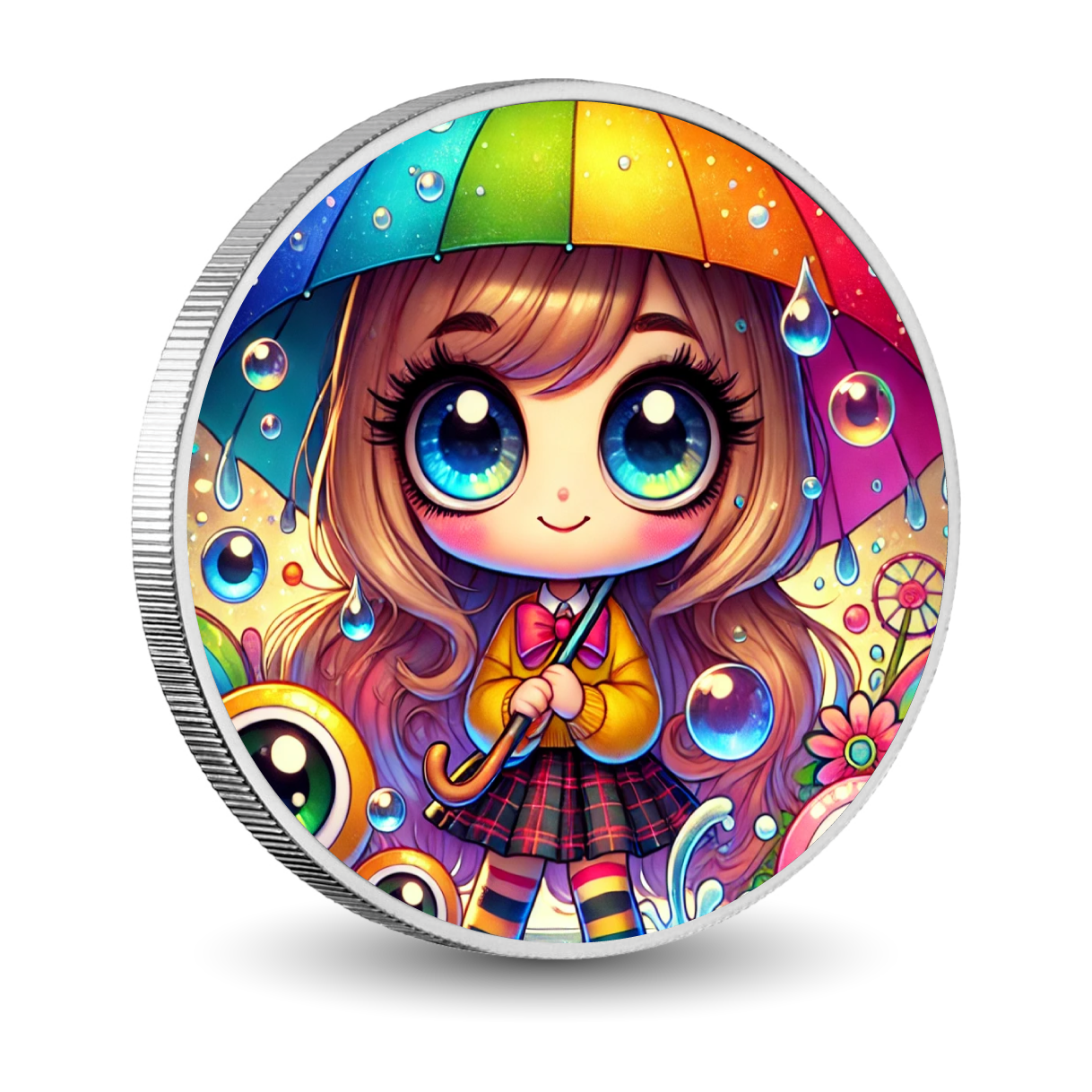 Gouttes de pluie arc-en-ciel 1oz Pièce colorée en argent