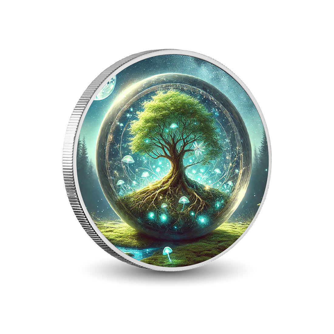L’Équilibre de l’Univers - Pièce colorée en argent de 1 oz « Arbre rayonnant »