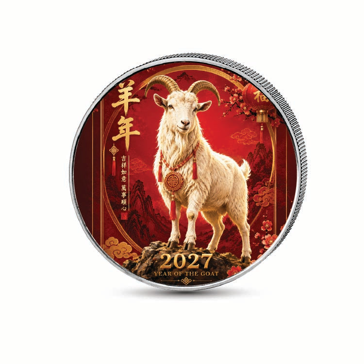 Fortune & Harmony 2027 Year of the Goat 1oz 999 Silver BU Colourized