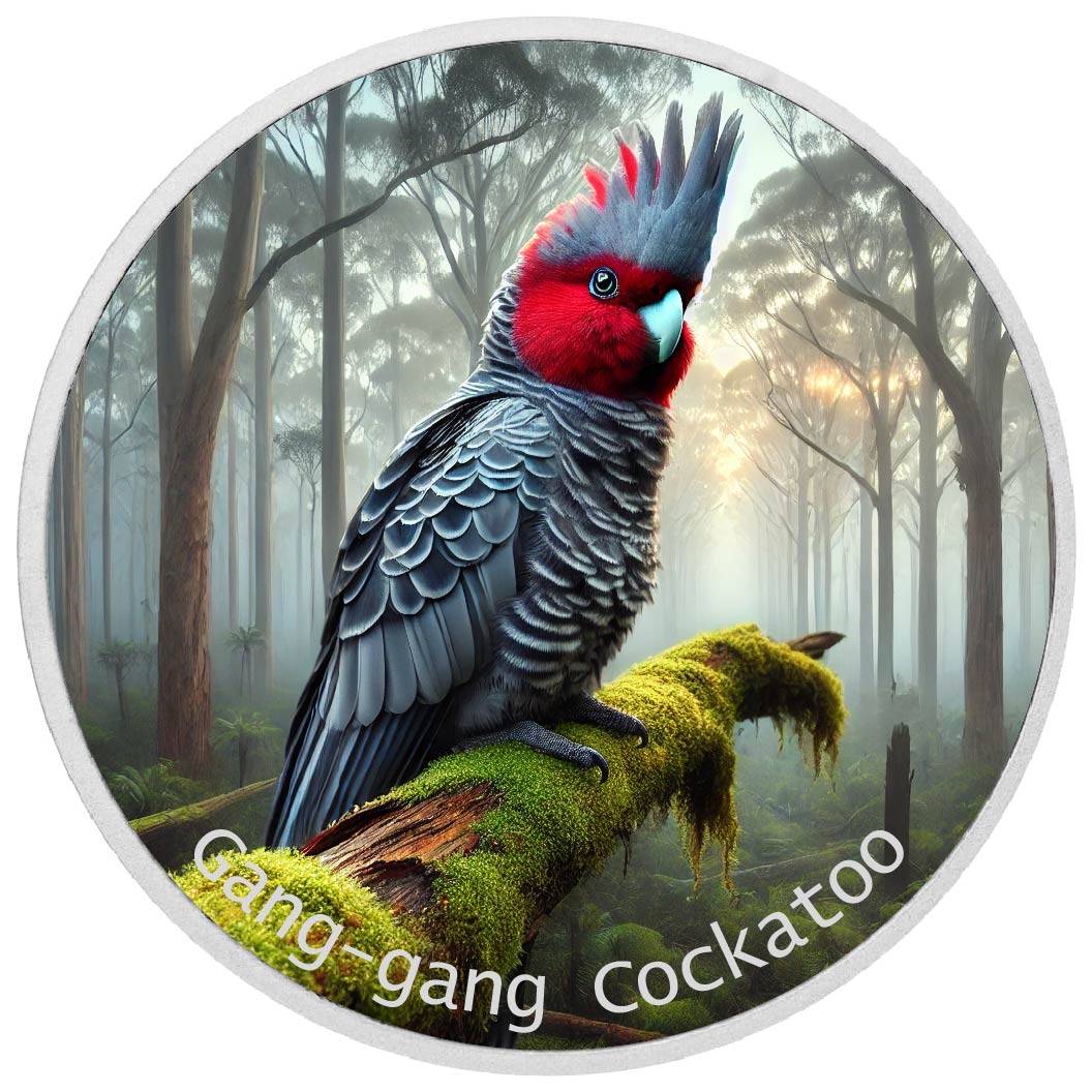 Murmure mystique : le cacatoès gang-gang 1oz Argent coloré