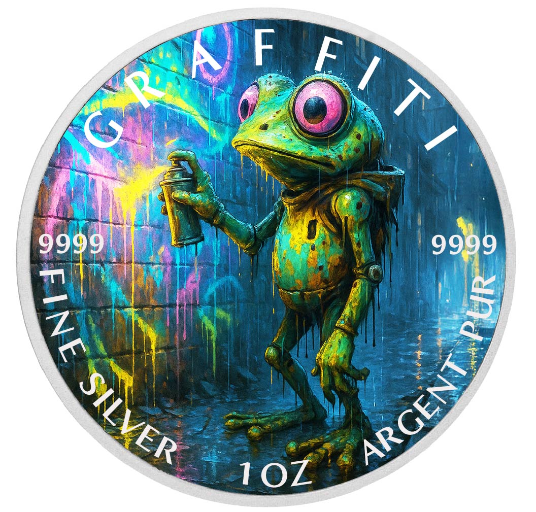 Pièce de monnaie de 1 oz en argent fin coloré « Sauteur néon : le graffeur des murs »