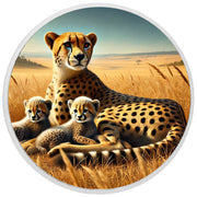 Havre doré : famille de guépards dans la savane, pièce colorée