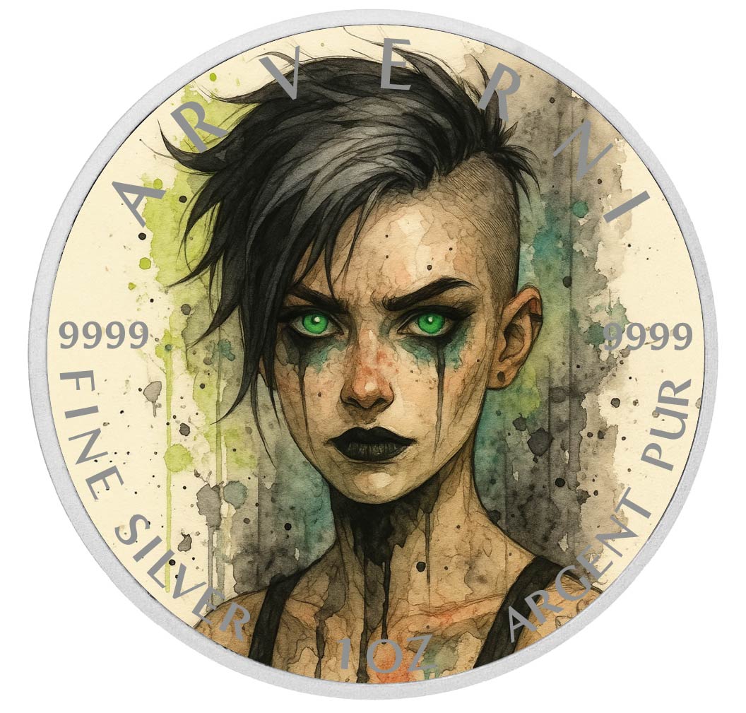 Pièce de monnaie de 1 oz en argent fin coloré « Vengeance verdoyante : la flamme émeraude »