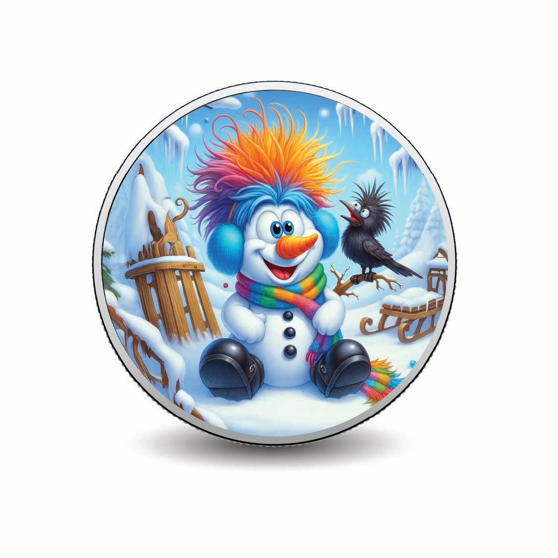 Frosty en couleurs éclatantes Pièce colorée en argent fin de 1 oz