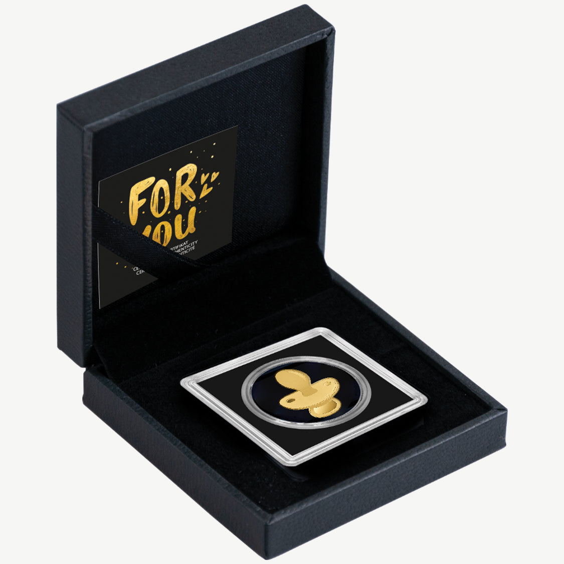 Babyschnuller-Münze aus 999er Feingold, 1/1000 oz, in einer Box