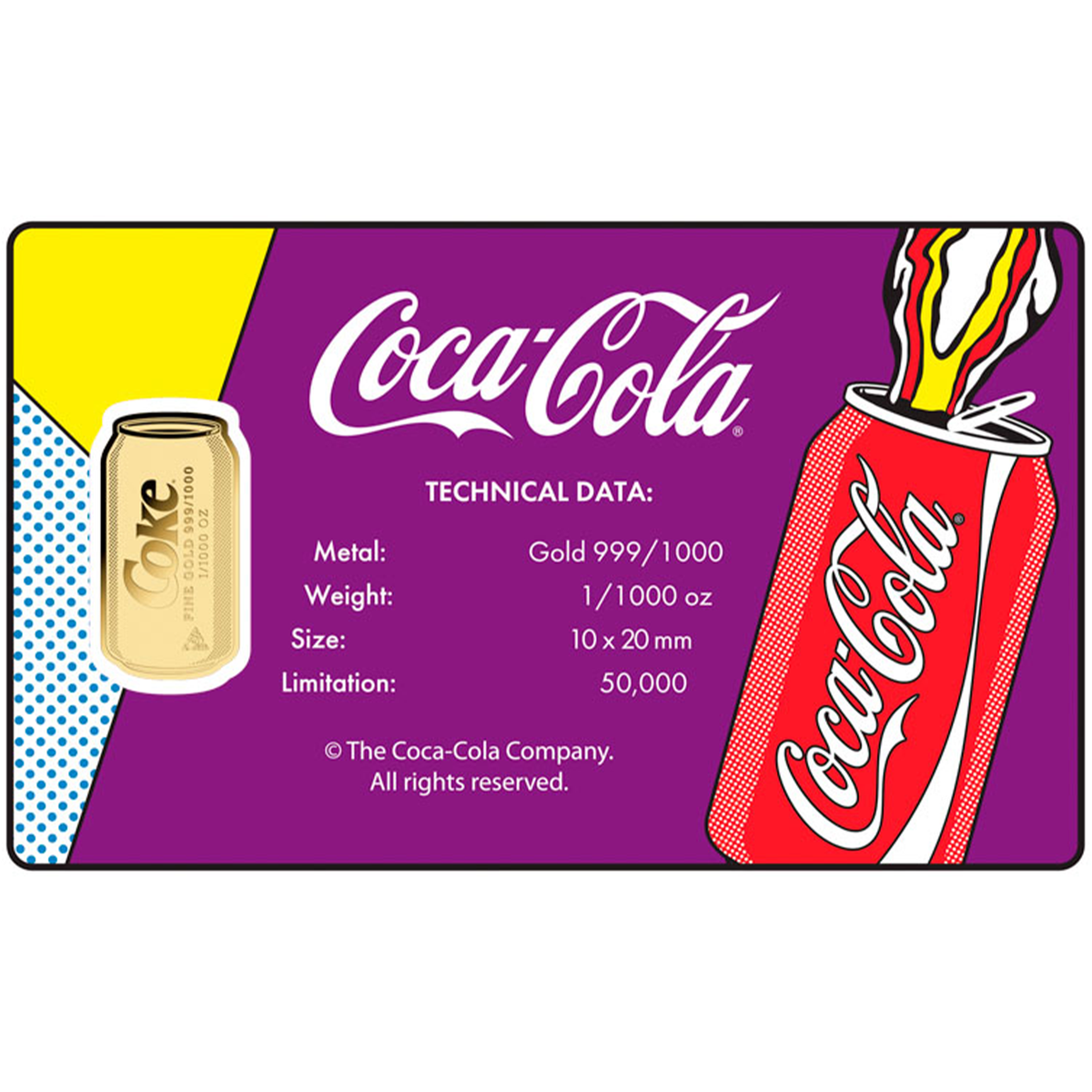 Coca-Cola Pop Art Can 999 Fine Gold 1/1000 oz Coin in Card