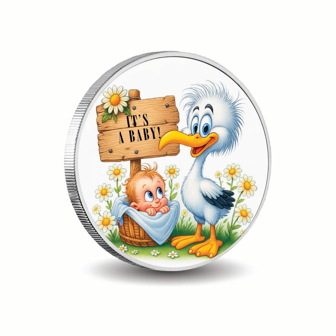 Joie de bébé, livraison spéciale, pièce de 1 oz d’argent fin colorisée