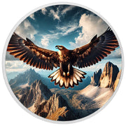 Envol majestueux : l’aigle au-dessus des sommets montagneux, pièce colorée