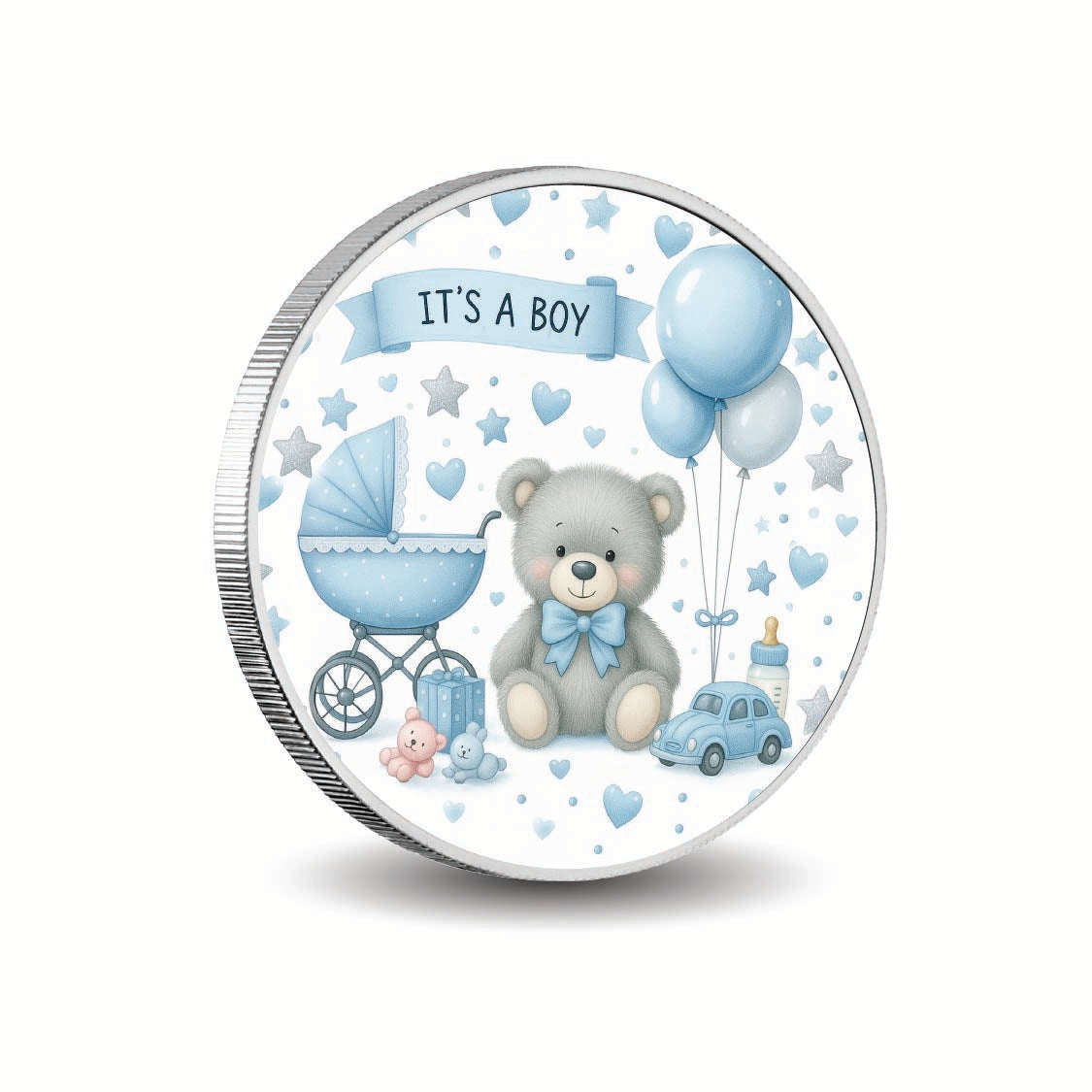 Joie de bébé, bienvenue au petit prince, pièce de 1 oz d’argent fin colorisée