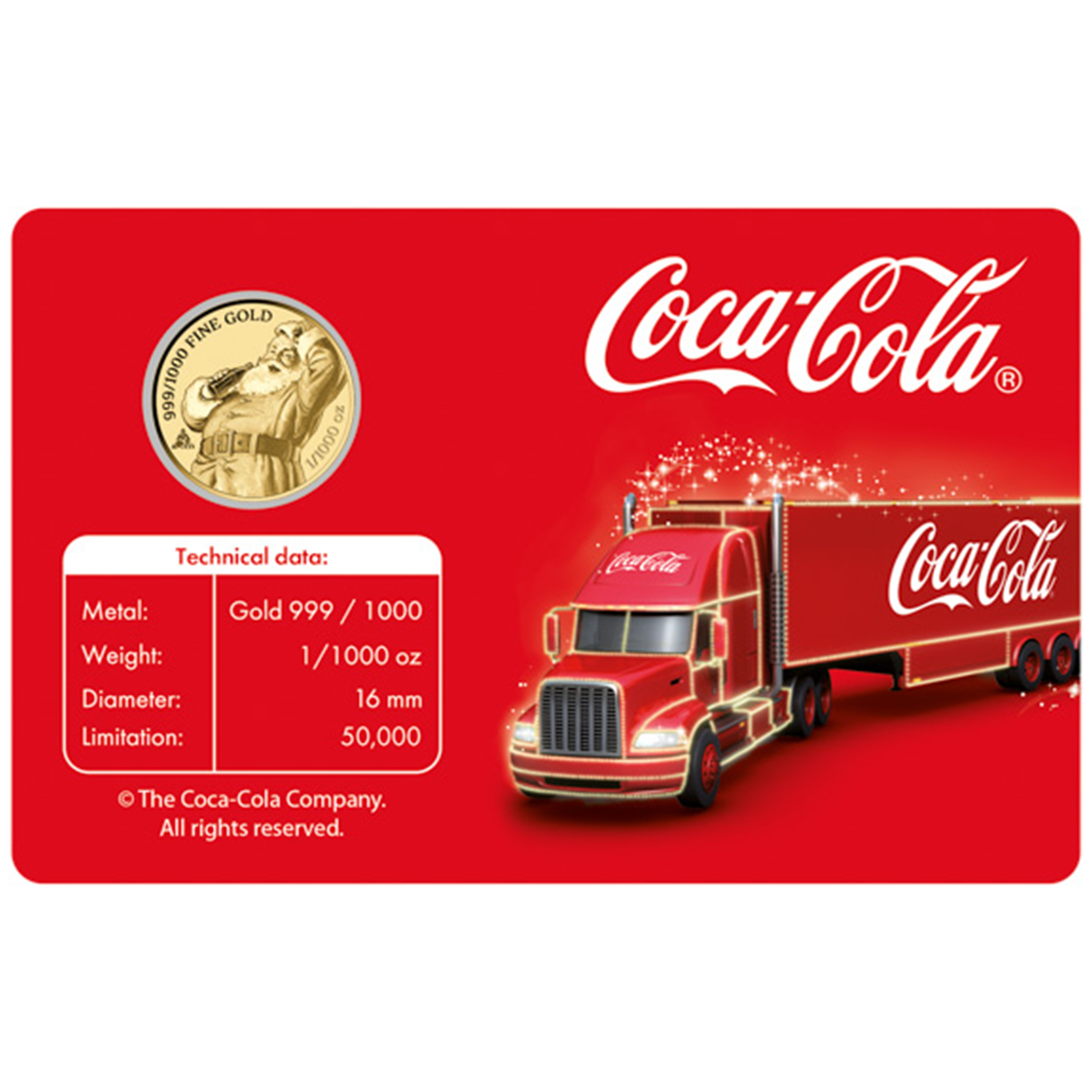 Coca-Cola Truck 999 Fine Gold 1/1000 oz Coin in Card