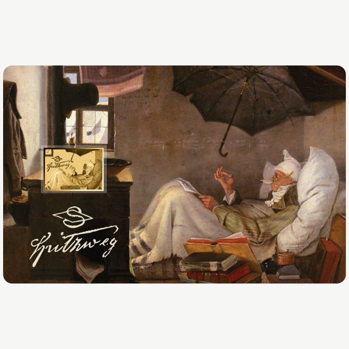 Le pauvre poète – Carl Spitzweg Pièce en or fin 999 de 1/1000 oz dans une carte