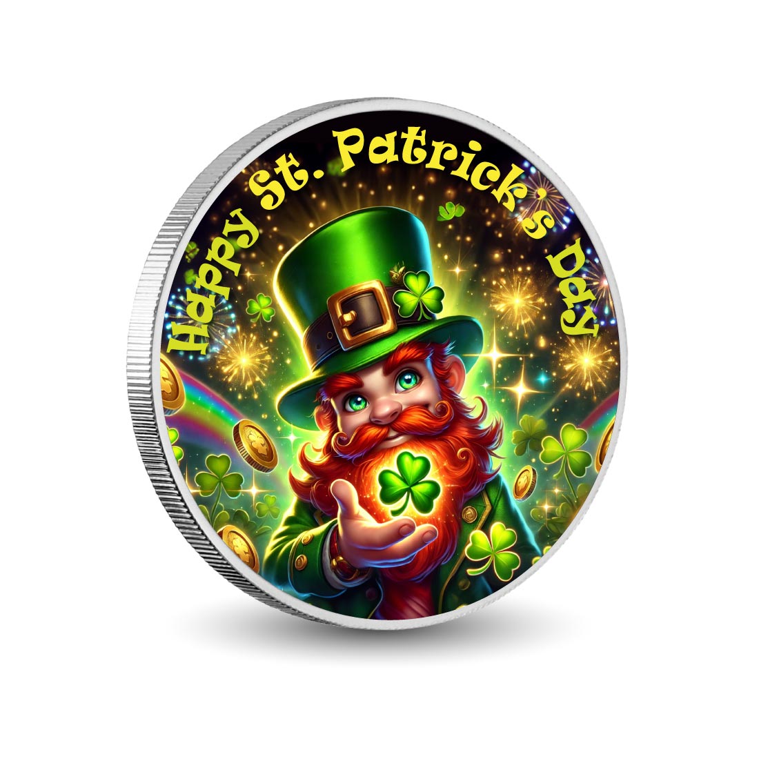 Lutin magique à la lueur de trèfle, pièce colorée de 1oz