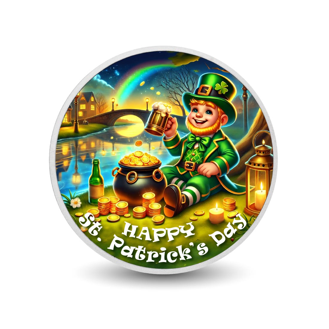 Lutin au bord de la rivière avec une marmite d’or, pièce colorée de 1oz