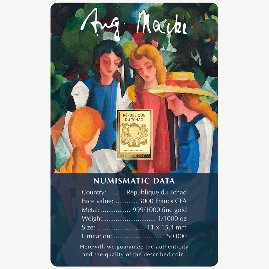 Quatre filles – A. Macke Pièce en or fin 999 de 1/1000 oz dans une carte