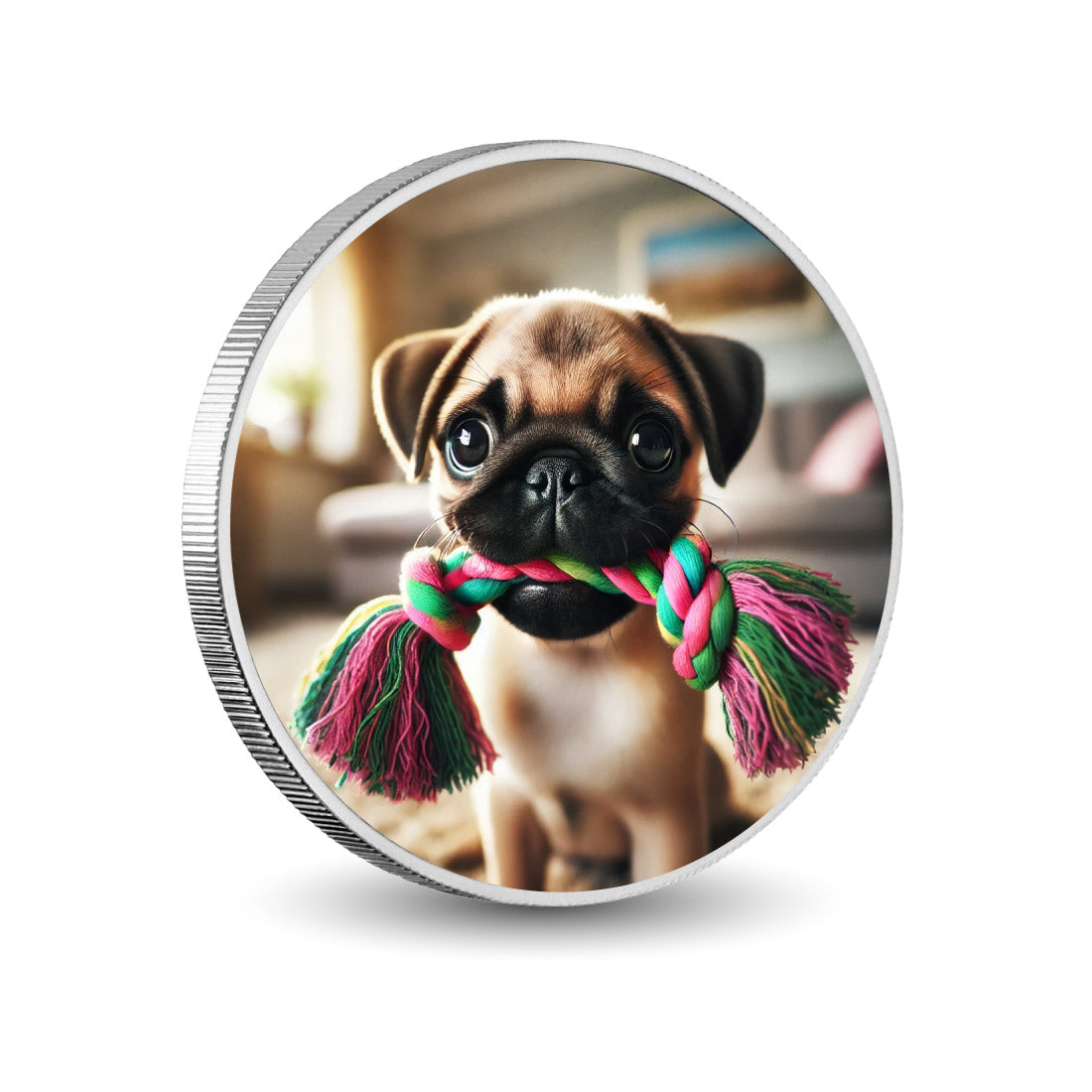 Playtime Pug 1oz Silver Coloured Coin