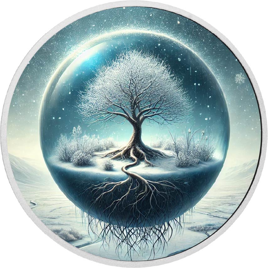 L’équilibre de l’univers - Arbre hivernal 1oz Pièce colorée en argent