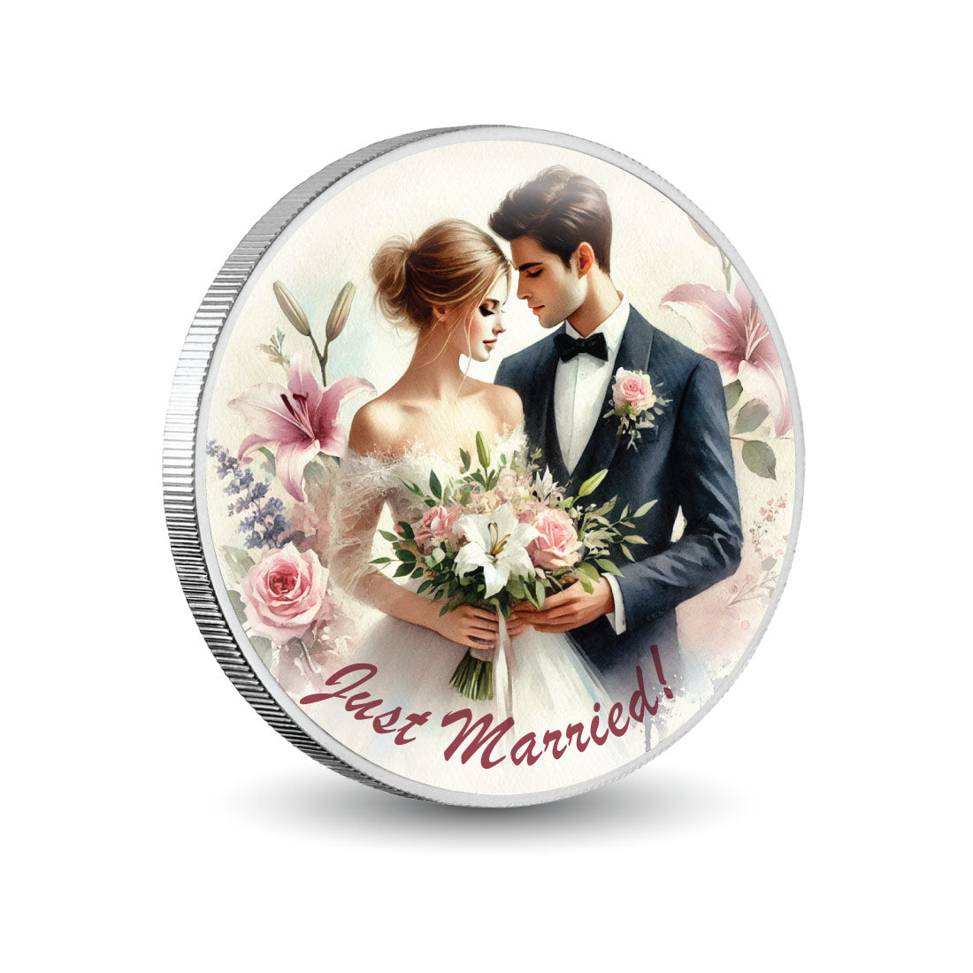 Jeunes mariés - Élégance florale, pièce en argent de 1oz