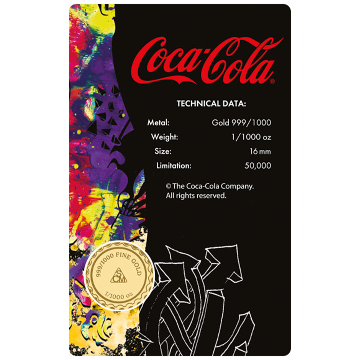 Coca-Cola Pop Art Bottle Cap999 Fine Gold 1/1000 oz Coin in Card