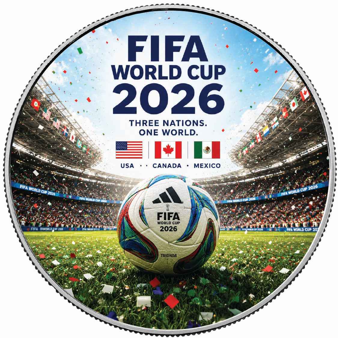 Three Nations. One World: FIFA World Cup 2026 1oz 999 Silver BU Colourized