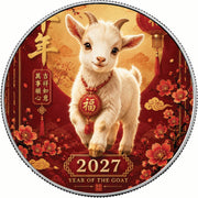Lucky Goat  2027 Year of the Goat1oz 999 Silver BU Colourized