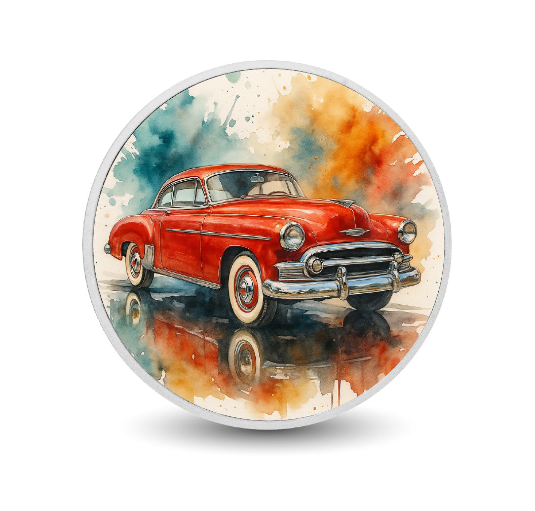 Pièce de monnaie de 1 oz en argent fin coloré « Classique cramoisi : une flambée vintage »