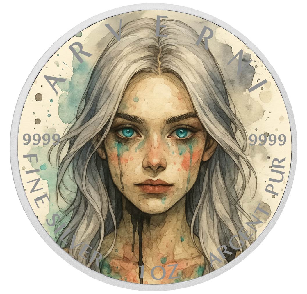 Pièce de monnaie de 1 oz en argent fin coloré « Écho de glace : le séraphin né de l’hiver »