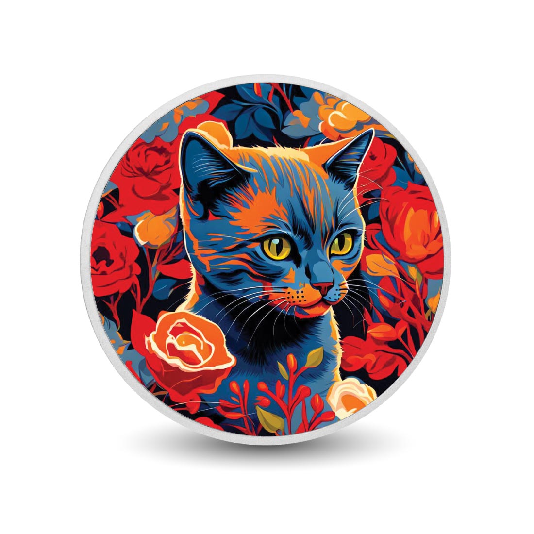 Félin floral flamboyant, pièce colorée en argent de 1oz