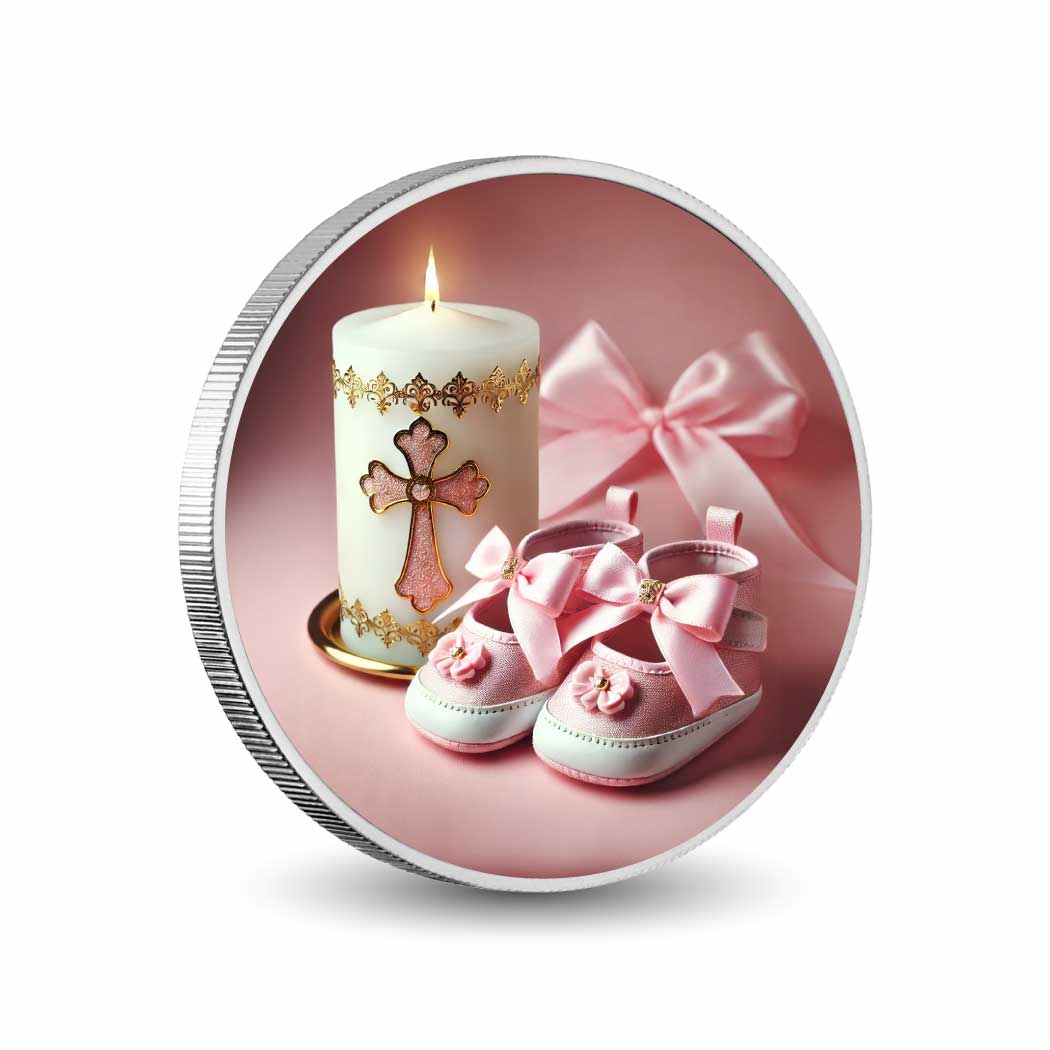 Baptême d’une petite fille, pièce colorisée de 1oz en argent