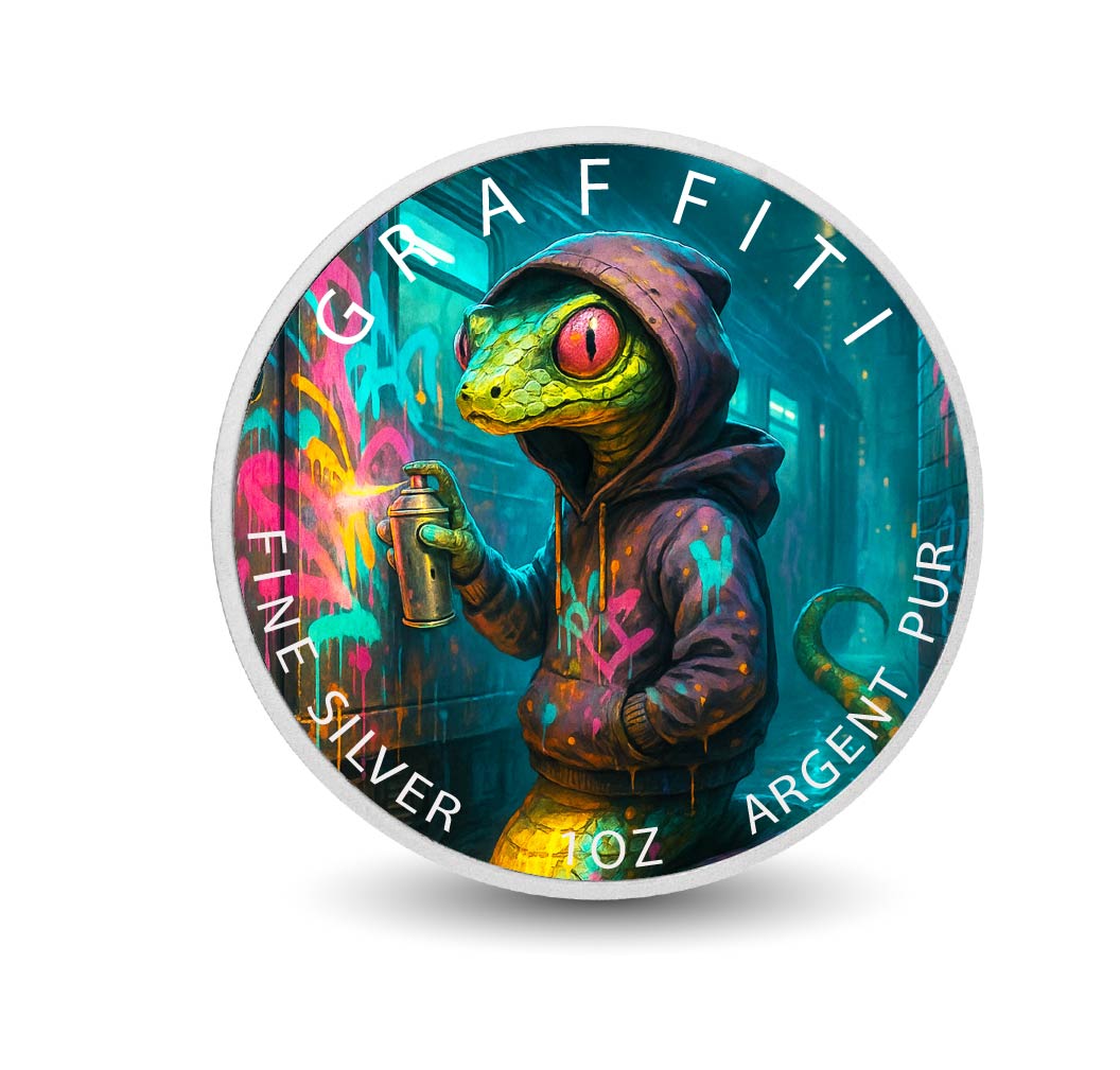 2026 Australien 1 oz 9999 Silber BU Gassenreptil Der Spraymaster koloriert