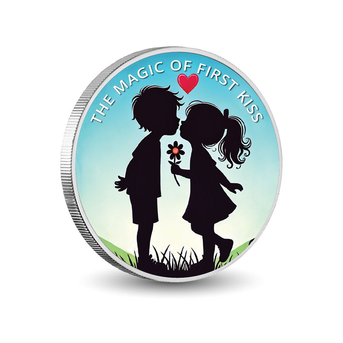 La magie du premier baiser : doux baiser estival, pièce colorée en argent de 1oz