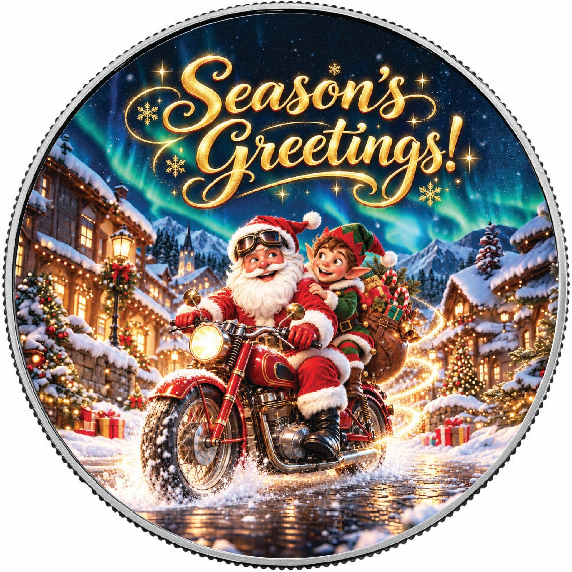 North Pole Riders 1oz 999.9 Fine Silver Coin Colorized BU Finish