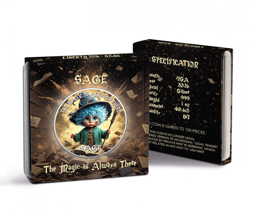 Sage the Spellbound Scholar 2026 1oz 999 Silver BU Colourized