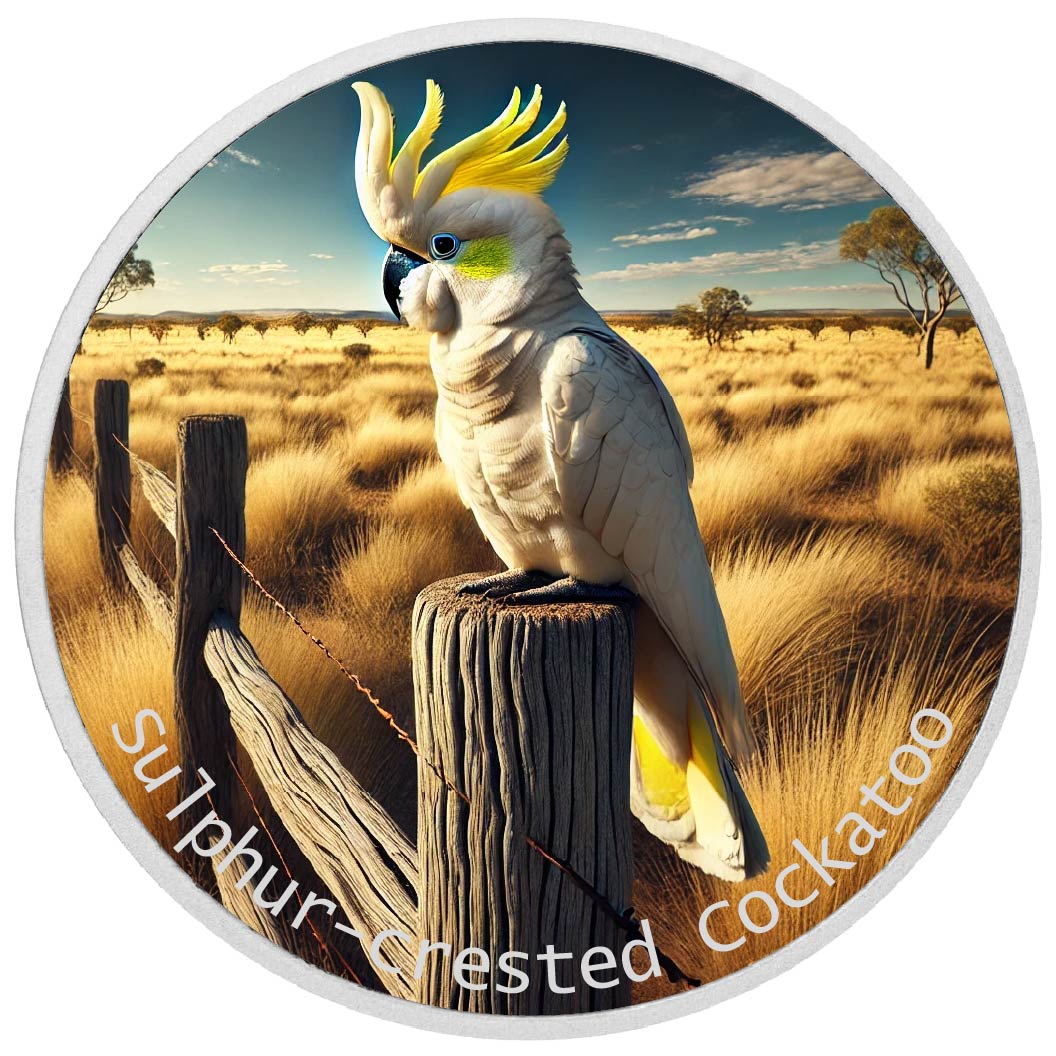 Sentinelle dorée : le cacatoès à huppe jaune 1oz Argent coloré